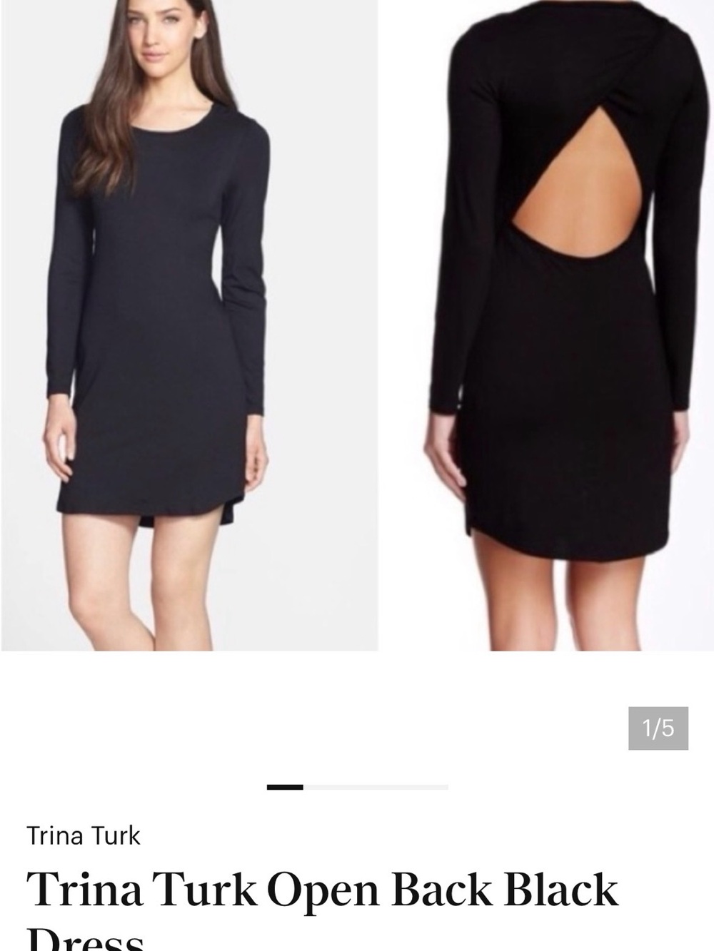 Trina Turk Black Long-Sleeve Open-Back Shift Dress